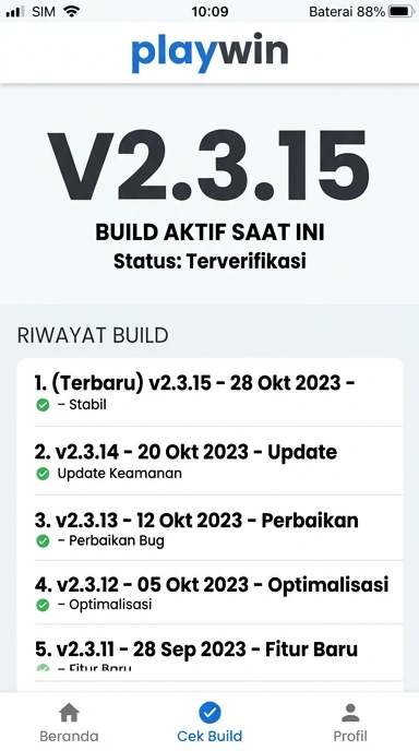 Tampilan riwayat versi playwin